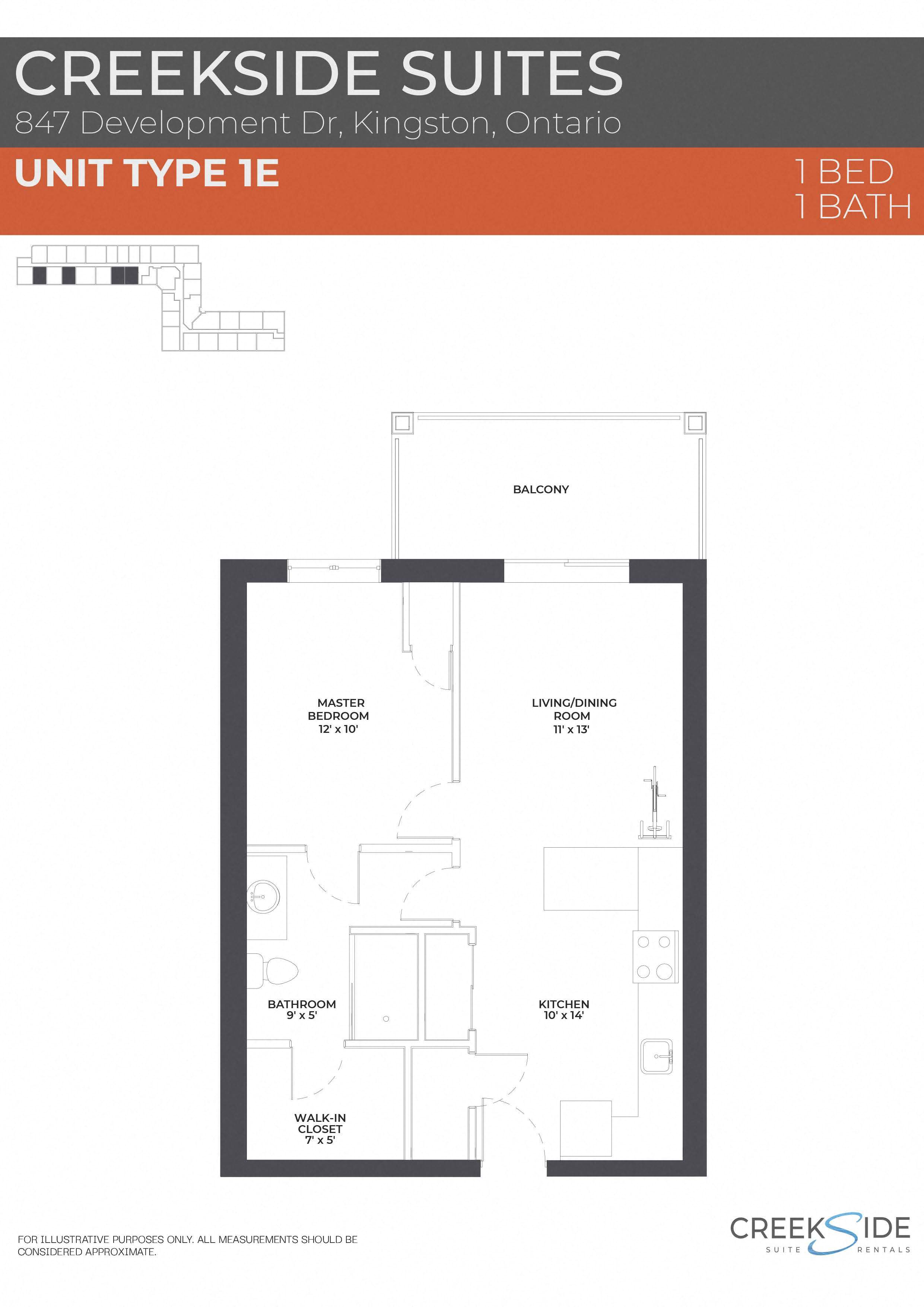 Floor plan for 1 bed, 1 bath, 639 sqft